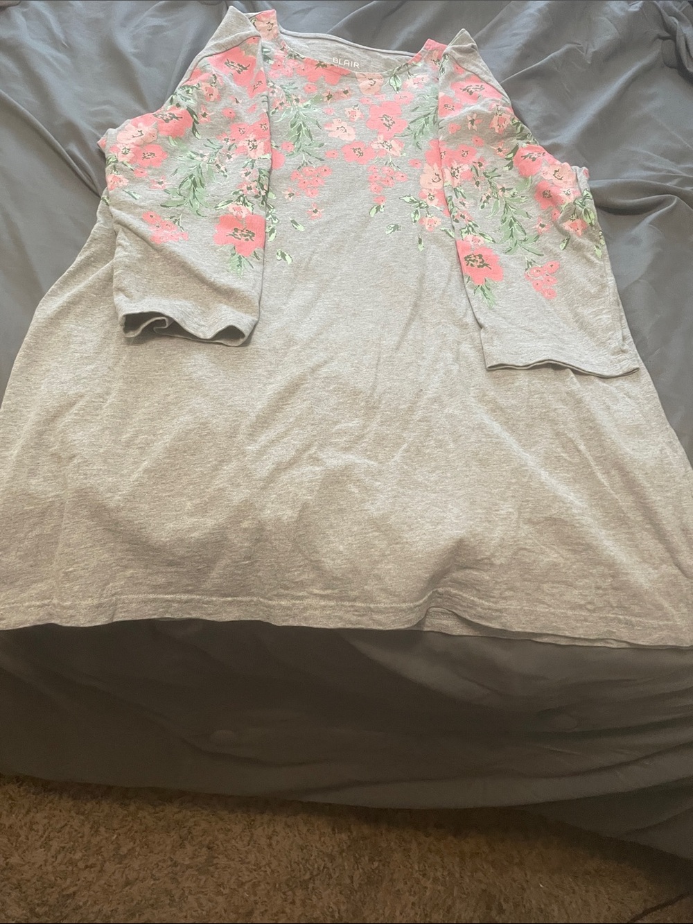 Blair Gray Cold-Shoulder Tank with Pink Floral Print